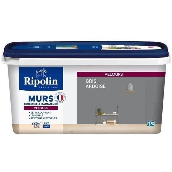 RIPOLIN Velvet -maali seinille ja patterien puutöille - Liuskekivenharmaa