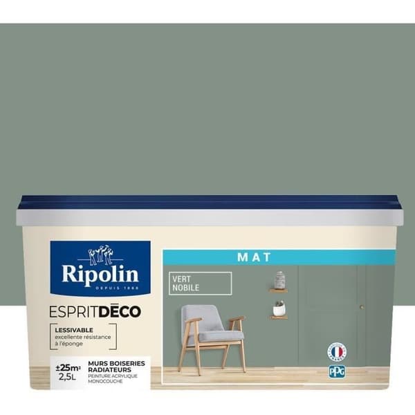 Sisäseinien koristemaali - Noble Green matta - RIPOLIN - 2,5 L