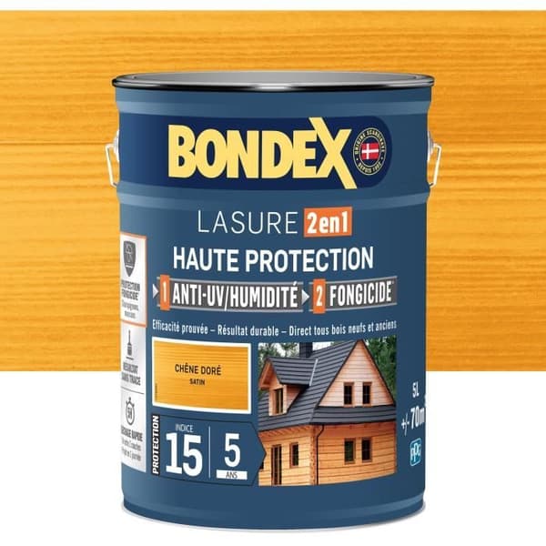 2-in-1 Korkean suojan petsauslakka - Satiinikultainen tammi - BONDEX - 5 L
