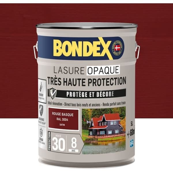 Erittäin korkea suojakerroin peittävä petsa - baskimaanpunainen RAL 3004 satiini - BONDEX - 5 L