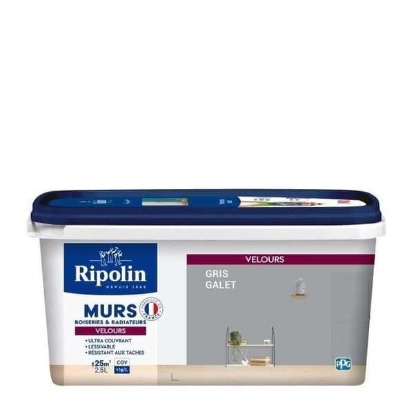 RIPOLIN Velvet Color -maali seinille, puutöille ja pattereille - kivenharmaa