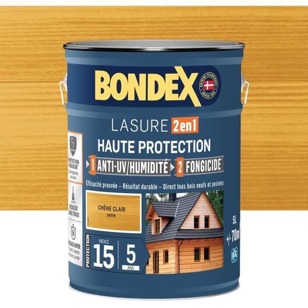 2-in-1 Korkean suojan petsauslakka - Satiinivaalea tammi - BONDEX - 5 L