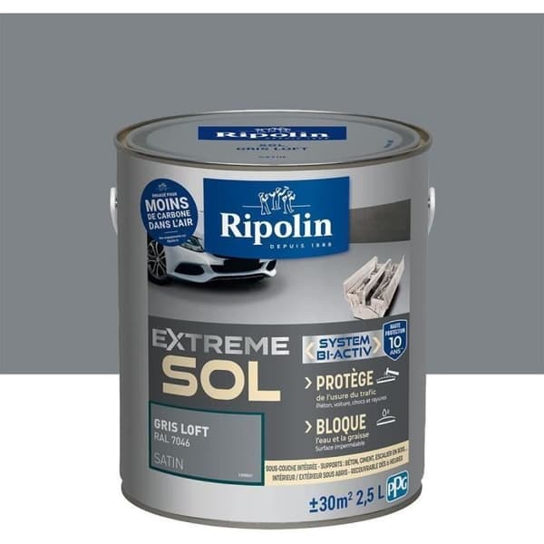 RIPOLIN Gulvmaling til indendørs og udendørs brug - Loftgrå Ral 7046 satin, 2,5L