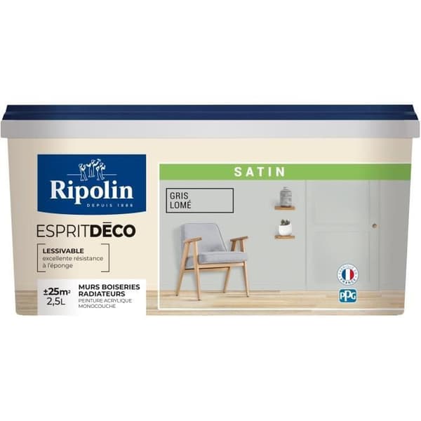 RIPOLIN Väggfärg för alla typer av väggar, Ripolin - Satin slö grå, 2,5L