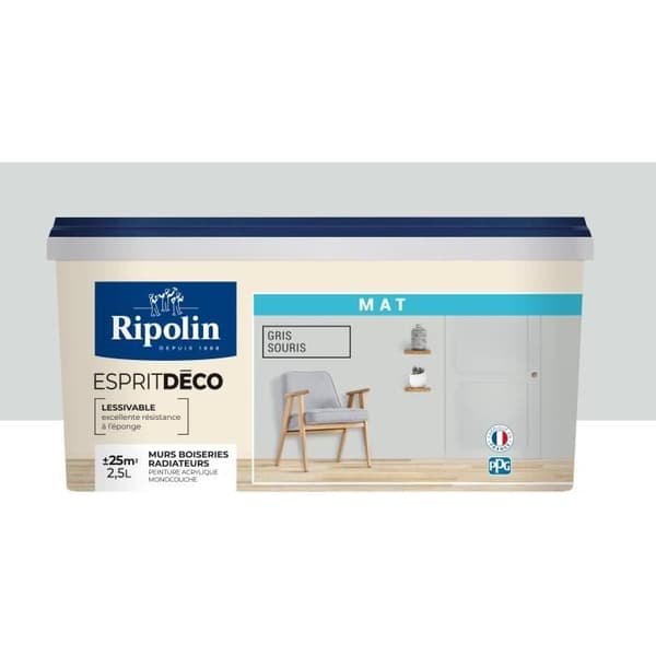 RIPOLIN Seinämaali kaikille osille, Ripolin - matta hiirenharmaa, 2,5 l