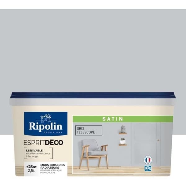 RIPOLIN vægmaling til alle størrelser, Ripolin - Grå satin teleskop, 2,5L