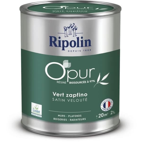 O'PUR maali seinille. puutöille ja pattereille - RIPOLIN - 472187 - Zapfino vihreä - Samettisatiini - 2 L