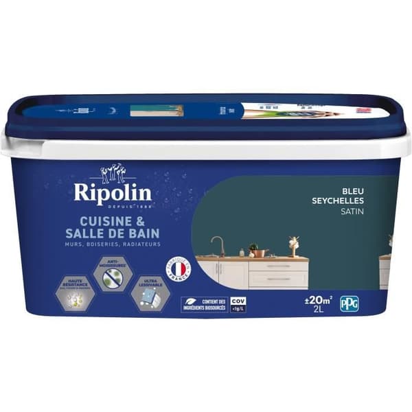 Måla väggar. träslöjd. tak. element - RIPOLIN - Kök och badrum - 2 L - Seychellerna Blå