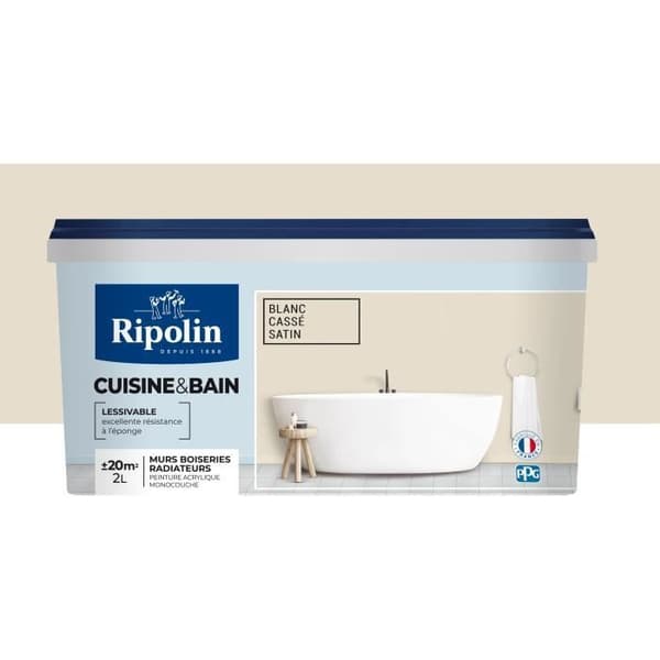 RIPOLIN Special keittiö- ja kylpyhuoneseinämaali - satiininvalkoinen, 2 l
