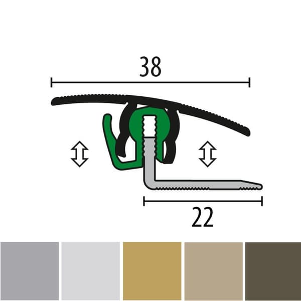 PROVISTON Profi är en övergångspropp för parkett 38 mm Kompensation H 7 - 18 mm 2700 mm Profi i aluminium Ek c ai...