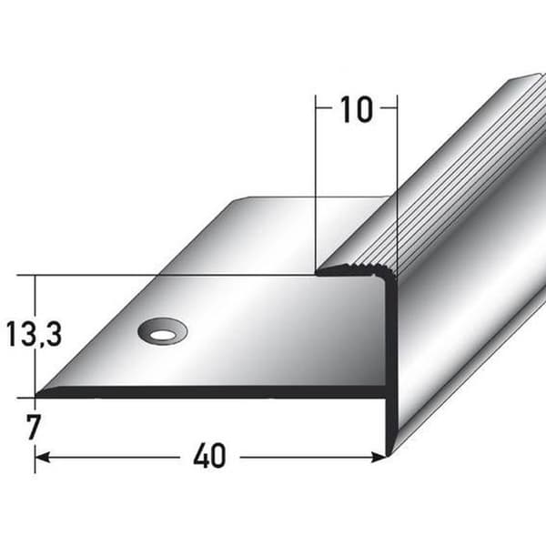 Avslutningsprofil i aluminium med näsa för parkett, att skruva fast.