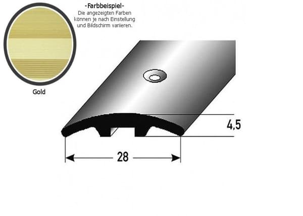 Profil för övergångsbrygga 28 mm typ 06 anodiserad aluminium - guldborrad vid 900
