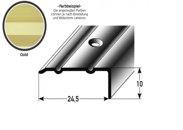 Cornière 10 x 24,5 x 800 mm Typ 88 89 Anodiserad aluminium i guld med hål