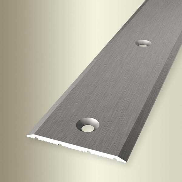 PROVISTON Övergångsprofil l 40 mm H 0 - 99 mm L 2700 mm Anodiserad aluminium Slät Finpolerat rostfritt stål Fördröjd borrning i cent...