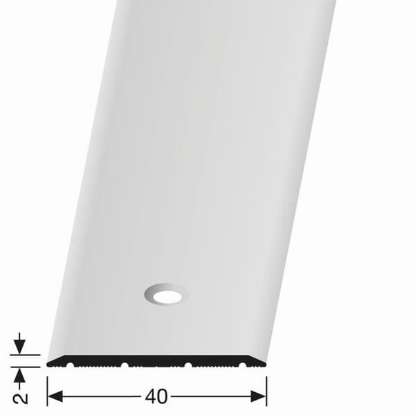 PROVISTON Övergångsprofil l 40 mm H 0 - 99 mm L 2700 mm Anodiserad aluminium Slät Finpolerat rostfritt stål Fördröjd borrning i cent...