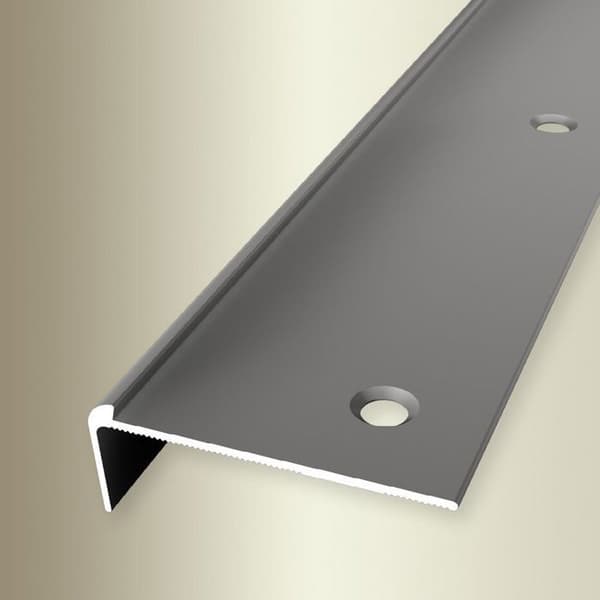PROVISTON Profil för trappnos l 48 mm H 2.5 mm L 2500 mm Anodiserad aluminium Rostfritt stål Infälld borrning