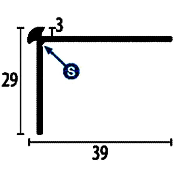 PROVISTON Profil för trappnos l 39 mm H 3 mm L 2500 mm Polerat aluminium Slät Del för böjning Dubbel förskjuten Infälld Genomborrad