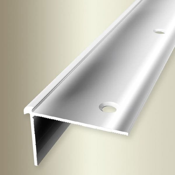 PROVISTON Profil för trappnos l 39 mm H 3 mm L 2500 mm Polerat aluminium Slät Del för böjning Dubbel förskjuten Infälld Genomborrad