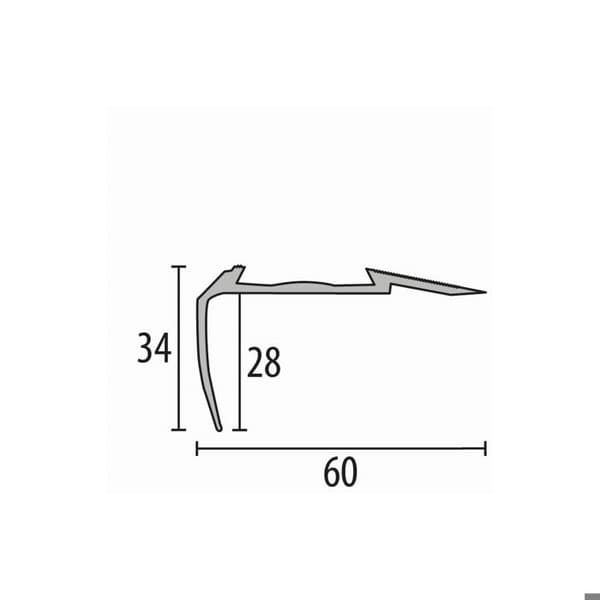 Nez de marche 34 x 60 x 2500 mm Aluminium Cornière striée diff. Modeller Küberit Guld Perforerad fräst