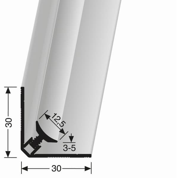 Profilvägg 30 x 30 x 2600 mm H för ram 3 - 5 mm Inre hörn klippt i aluminium Slät Küberit rostfritt stål