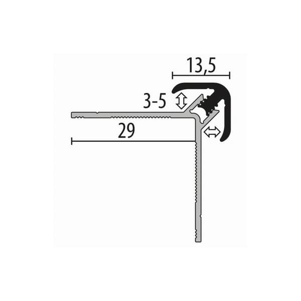 Väggprofil 34 x 34 x 2600 mm H kant under 3 - 5 mm klämfäste i aluminium, slät ytterhörn Küberit