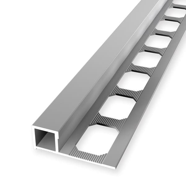 Avslutningsvinkel för fyrkantig kakel 10 x 33 mm Tjocklek 10 mm stämplad sluten silver