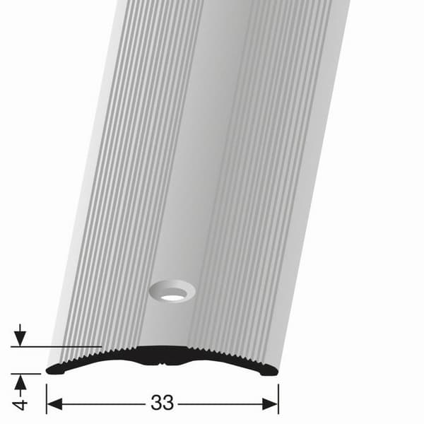 Övergångslist 4 x 33 x 1000 mm Anodiserad aluminiumövergångsprofil Ribbade Centralt borrad Silver Küberit