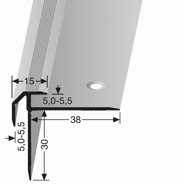 Nez de marche 30 x 38 x 2500 mm Aluminium Cornière striée Argent Küberit