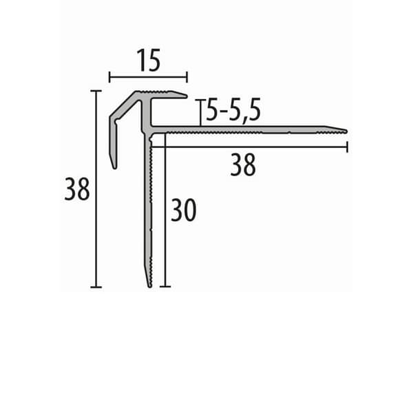 Nez de marche 30 x 38 x 2500 mm Aluminium Cornière striée Argent Küberit