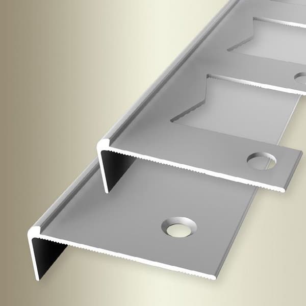 PROVISTON Profil för trappnos l 48 mm H 2.5 mm L 2500 mm Anodiserad aluminium Fällbar profil Silver Stansad öppen
