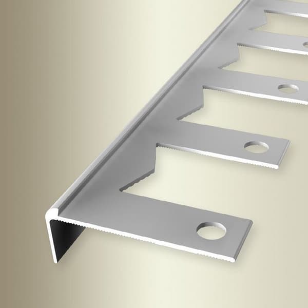 PROVISTON Profil för trappnos l 48 mm H 2.5 mm L 2500 mm Anodiserad aluminium Fällbar profil Silver Stansad öppen