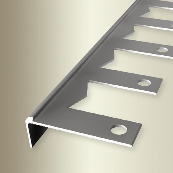 PROVISTON Profil för trappnos l 48 mm H 2.5 mm L 2500 mm Anodiserad aluminium Fällbar profil Silver Stansad öppen