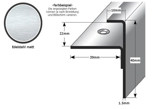 Insertprofil Rostfritt stål Silver l 42 mm H 22 mm L 2500 mm Förborrad Ramprofil 1 styck