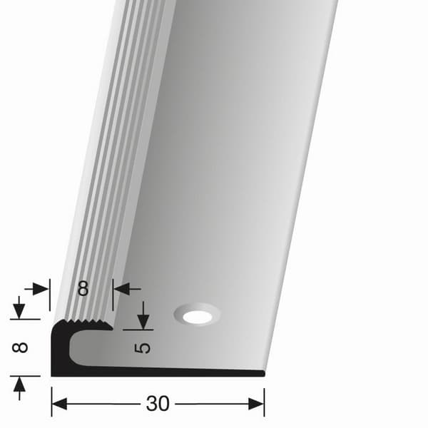 Färdigprofil 8 x 30 x 2500 mm Aluminium Stopprofil med räfflor Silver Küberit