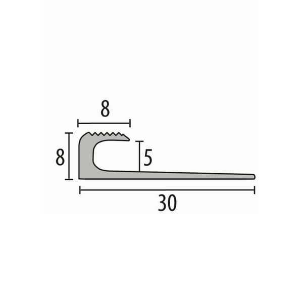 Färdigprofil 8 x 30 x 2500 mm Aluminium Stopprofil med räfflor Silver Küberit