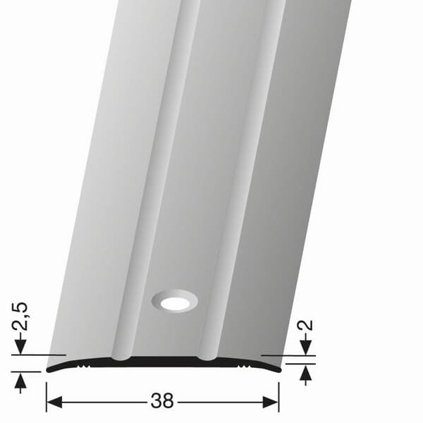 Övergångslist 2,5 x 38 x 2700 mm Övergångsprofil Anodiserad aluminium Ribbad Genomborrad i mitten Silver Küberit