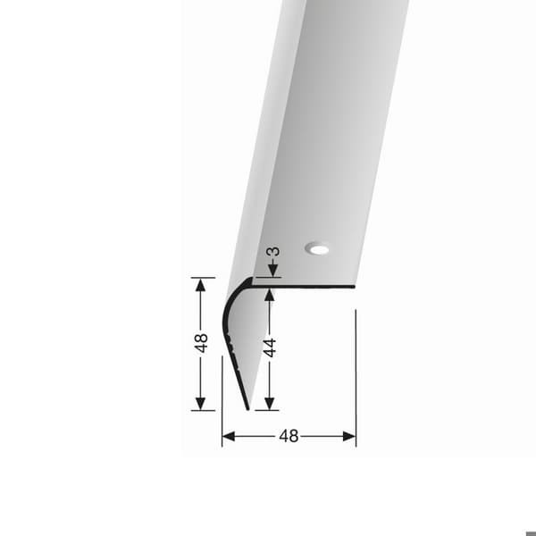 Nez av trappa 48 x 48 x 2500 mm Alu hörnprofil med borrade frästa skillnader s Küberit Alu polerad
