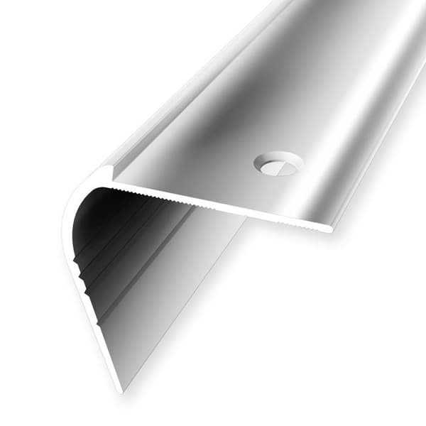 Nez av trappa 48 x 48 x 2500 mm Alu hörnprofil med borrade frästa skillnader s Küberit Alu polerad