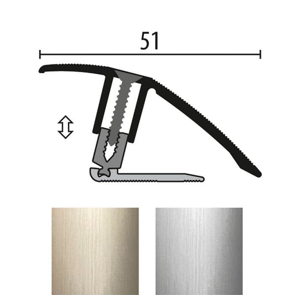 Flexibelt profil för justering Parkett L 51 mm Höjdskillnad 7 - 23 mm i aluminium Platinium