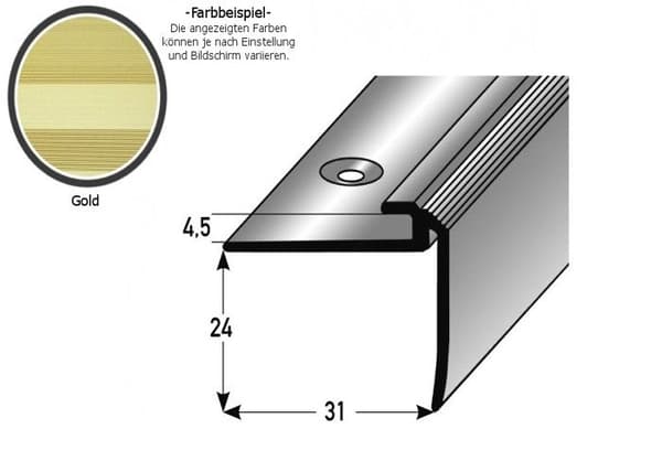 Insatsprofil med näs för designbeläggningar H av ram 4,5 mm anodiserad aluminium borrad-guld-900