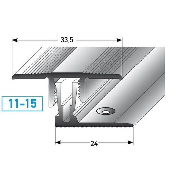 Clip-on tröskellist H 11 15 mm 33,5 mm bred anodiserad aluminium - Stålutseende 900 mm Ståloptik