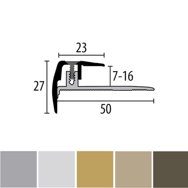PROVISTON Profil för trappnos Profil i metall l 23 mm Kompensation av H 7 - 16 mm L 1000 mm Profil i aluminium Brons...