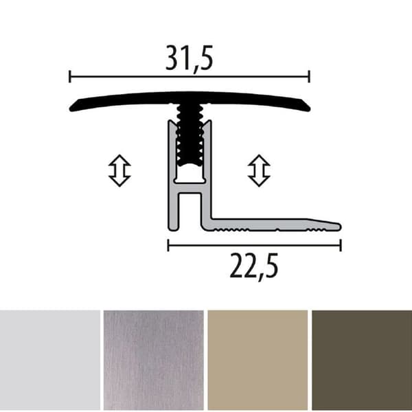 PROVISTON Övergångsprofil Parkettkompensation l 31,5 mm Höjdkompensation 12 - 17 mm L 2000 mm Aluminiumprofil Bro...