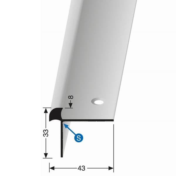 Nez de marche 33 x 43 x 2500 mm Aluminiumhörnprofil Slät Infälld Genomborrad Küberit Svart