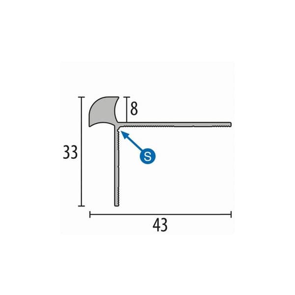 Nez de marche 33 x 43 x 2500 mm Aluminiumhörnprofil Slät Infälld Genomborrad Küberit Svart