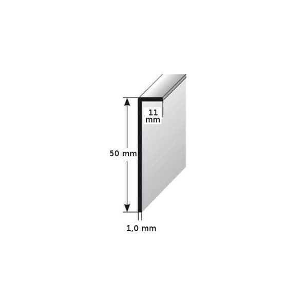 PROVISTON Kloss att limma H 50 mm l 11 mm L 2500 mm anodiserad silveraluminium att skruva.