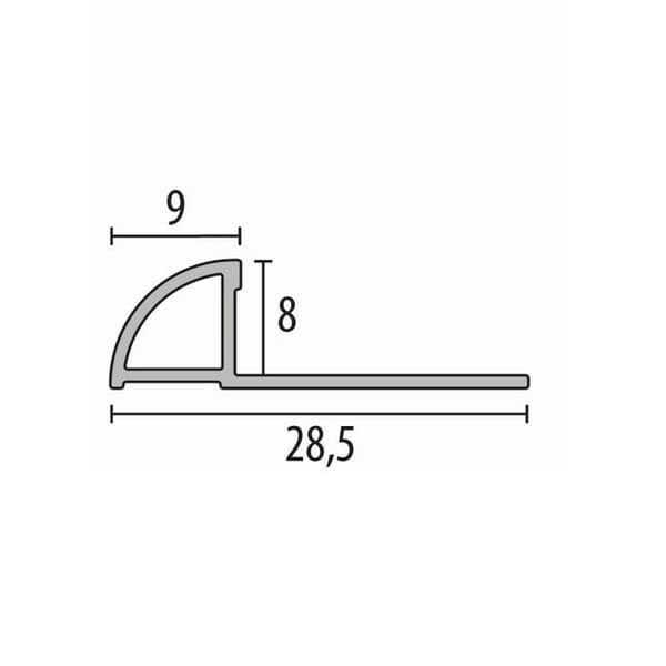 Fyrkantig klinker vinkel kvart-cirkulär 8 x 28.5 mm Tjocklek 8 mm stämplad sluten 2500 mm Brilliant