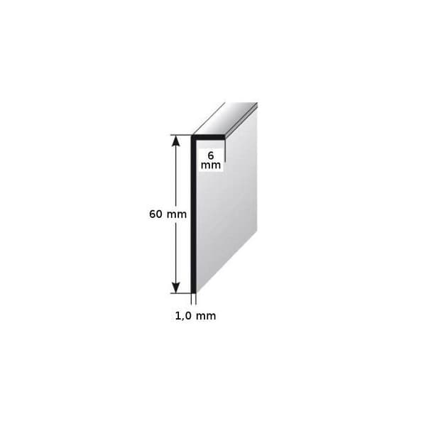 PROVISTON Klosslist för limning H 60 mm l 6 mm L 2500 mm anodiserad silver aluminium, ej borrad
