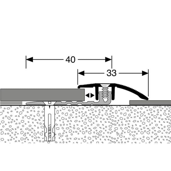 Tröskelstång för PVC-golv L 1000 mm l 33 mm Höjdskillnad 4 - 9.5 mm i Alu Stålutseende