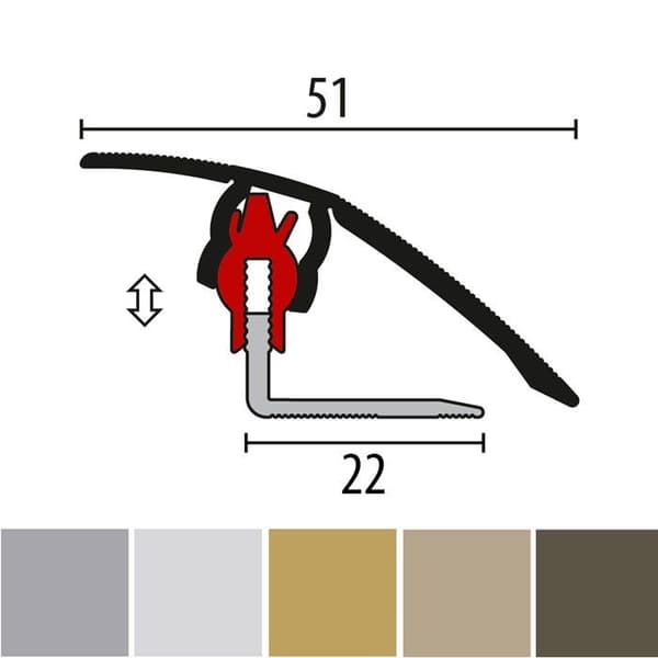 PROVISTON Övergångsprofil Profil för parkett l 51 mm Kompensation av H 3 - 23 mm L 2700 mm Profil i aluminium Sand